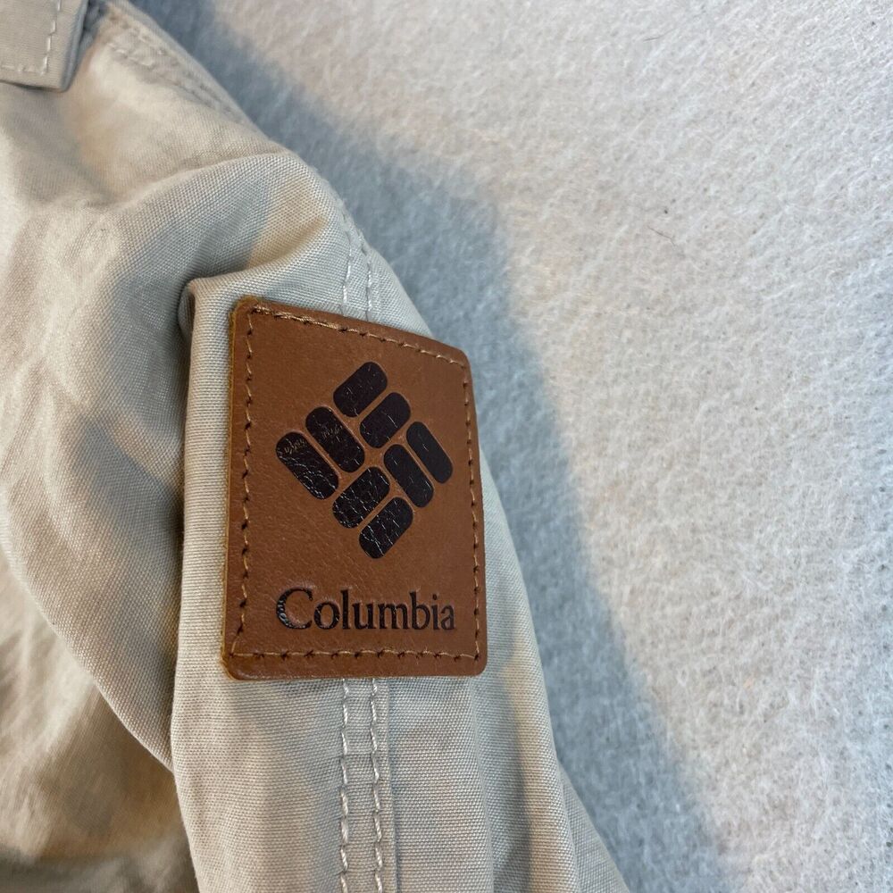 Columbia Womens Hiking Long Rain Jacket Sz XS Khaki Beige Zip Hood Cinch - Picture 7 of 16